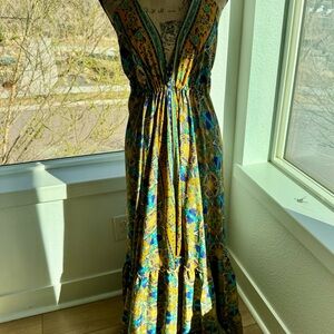 Bohemian Floral V-Neck Maxi Dress in Mustard and Teal